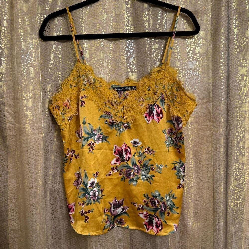 Abercrombie & Fitch Marigold Golden Floral Silky‎ Lace Camisole Top Med